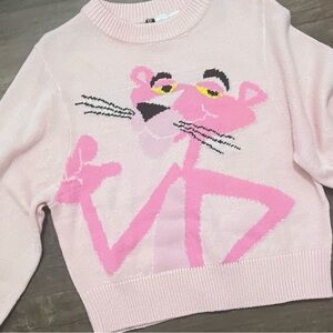H&M Pink Crew Neck Sweater with Pink Panther Design